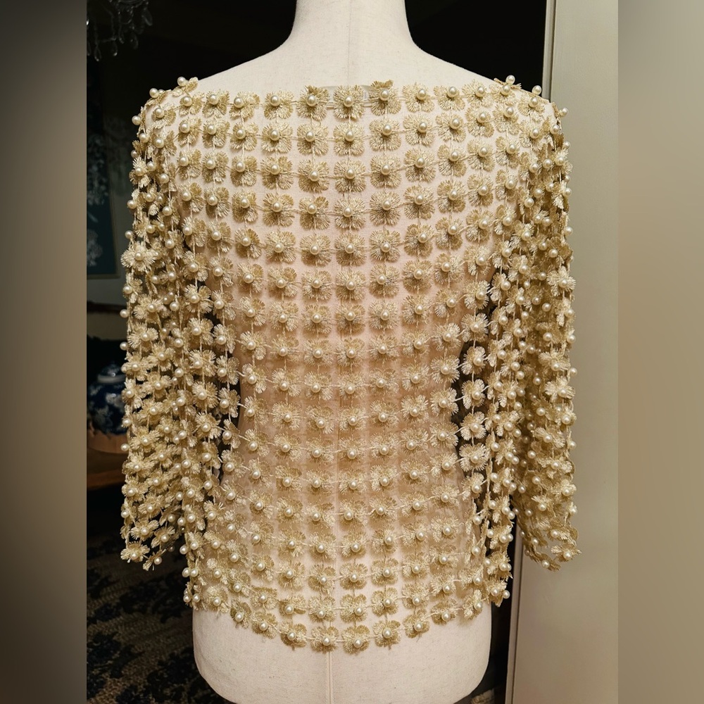 Stunning! NWT GOLD Crochet Pearl Top One Size Tuckernuck Beulah RIVR S M L - Picture 10 of 10